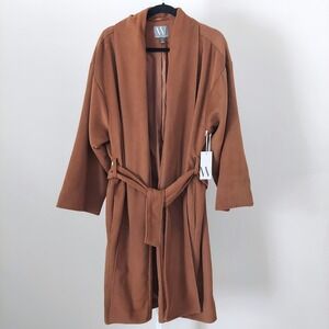 NWT Worthington Womens XL Camel Brown Belted Wrap Coat Minimalist Staple Neutral